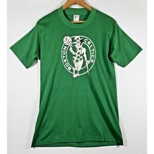 Boston Celtics T Shirt Mens Large‎ Green Vintage 80s Era NBA Shamrock Graphic